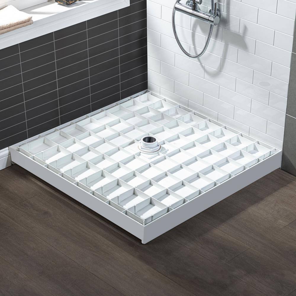 36" White Rectangular Shower Pan Base with Brushed Nickel Drain