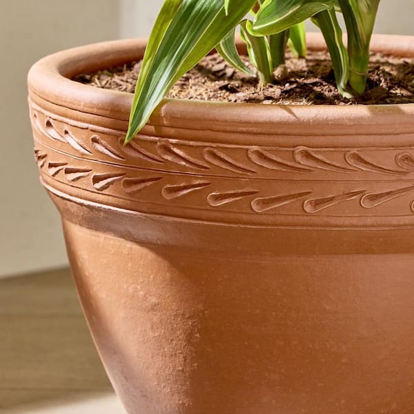Vigoro Large Brown Terracotta Wide Rim Planter with Drainage Hole (16 in. L  x 16 in. W x 13 in. H) SRC2 - The Home Depot