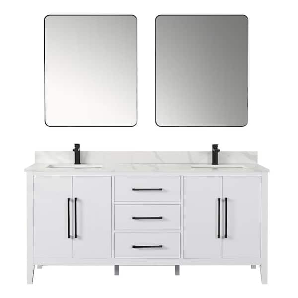Laurel 72 in. W x 22 in. D x 34 in. H Double Sink Bath Vanity in White with Calacatta White Quartz Top and Mirror