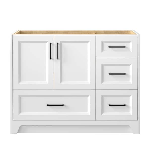 42 in. W x 22 in. D x 34 in. H Freestanding Solid Wood Bath Vanity Cabinet in White Without Top with Soft Closing