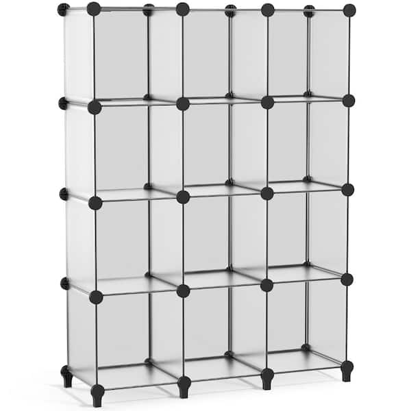 50.2 in H x 37 in W x 12.25 in D Fabric 12-Cube Storage Organizer, Waterproof Cubby Shelf for Closet, Clear