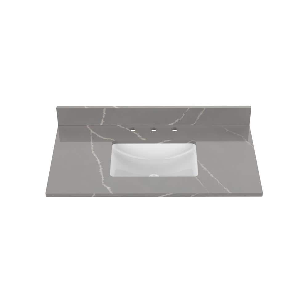 37 in. W x 22 in D Quartz white Rectangular Single Sink Vanity Top in Cerou