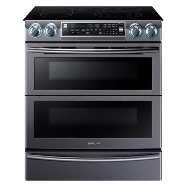 Samsung Flex Duo 5.8 cu. ft. Slide-In Double Oven Electric Range with Self-Cleaning, Fingerprint Resistant Black Stainless