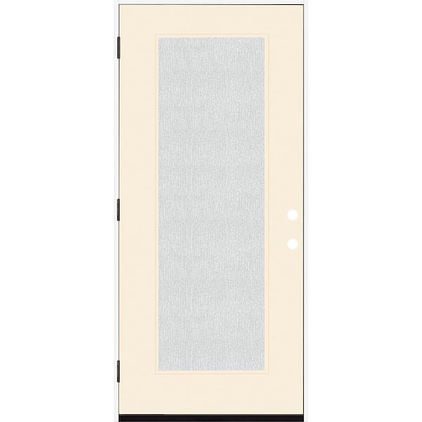 Steves & Sons Legacy 36 in. x 80 in. Full Lite Rain Glass RHOS Primed Linen Finish Fiberglass Prehung Front Door