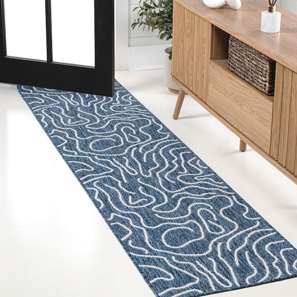 Nolan Modern Coastal Organic Shapes Navy/Cream 2 ft. x 8 ft. Indoor/Outdoor Runner Rug