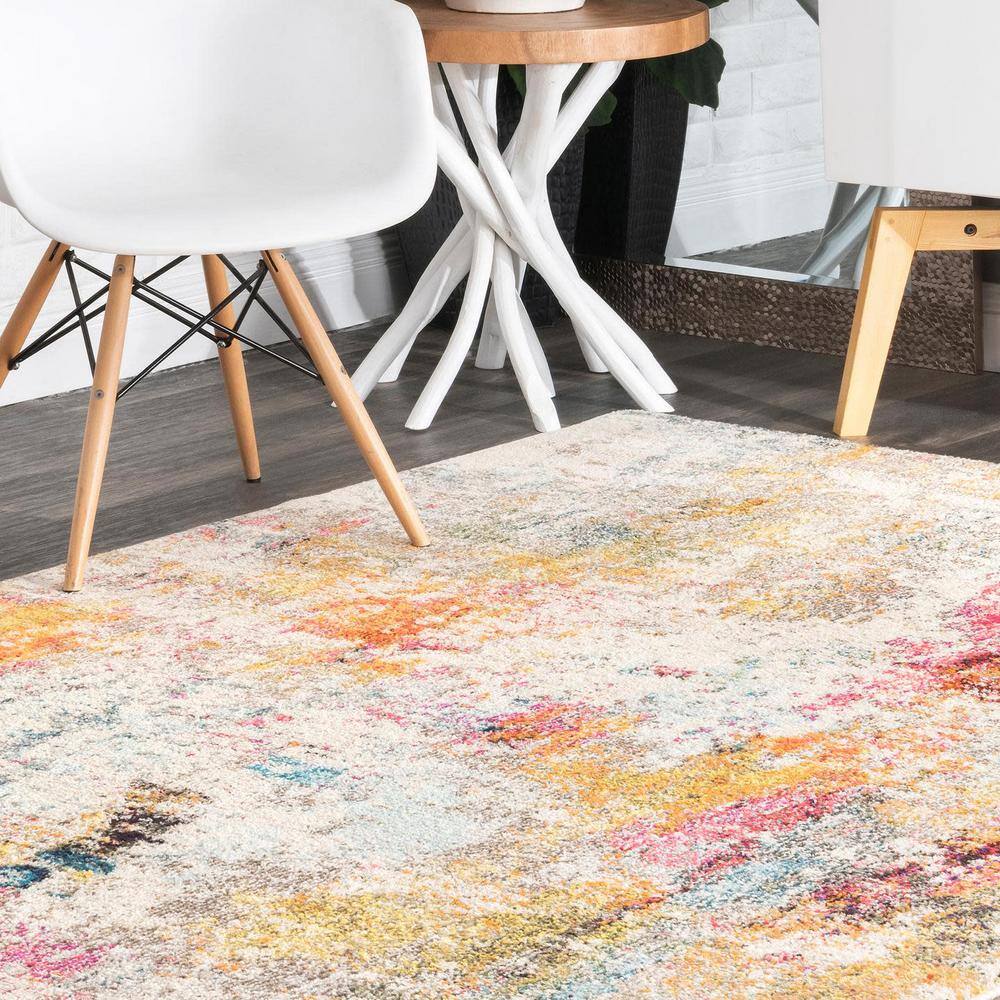 Multicolor Abstract Synthetic Stain-Resistant Rectangular Area Rug