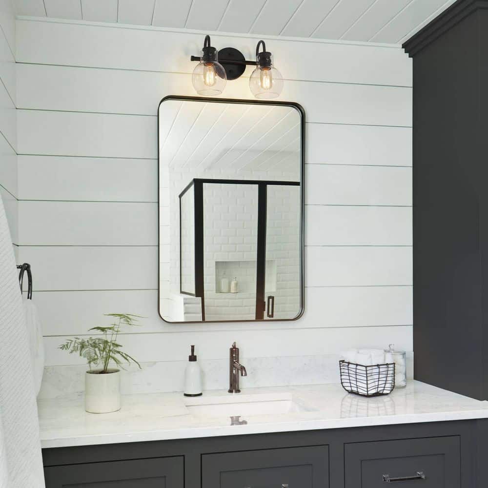 13" Black Metal Vanity Light with Clear Glass Globe Shades