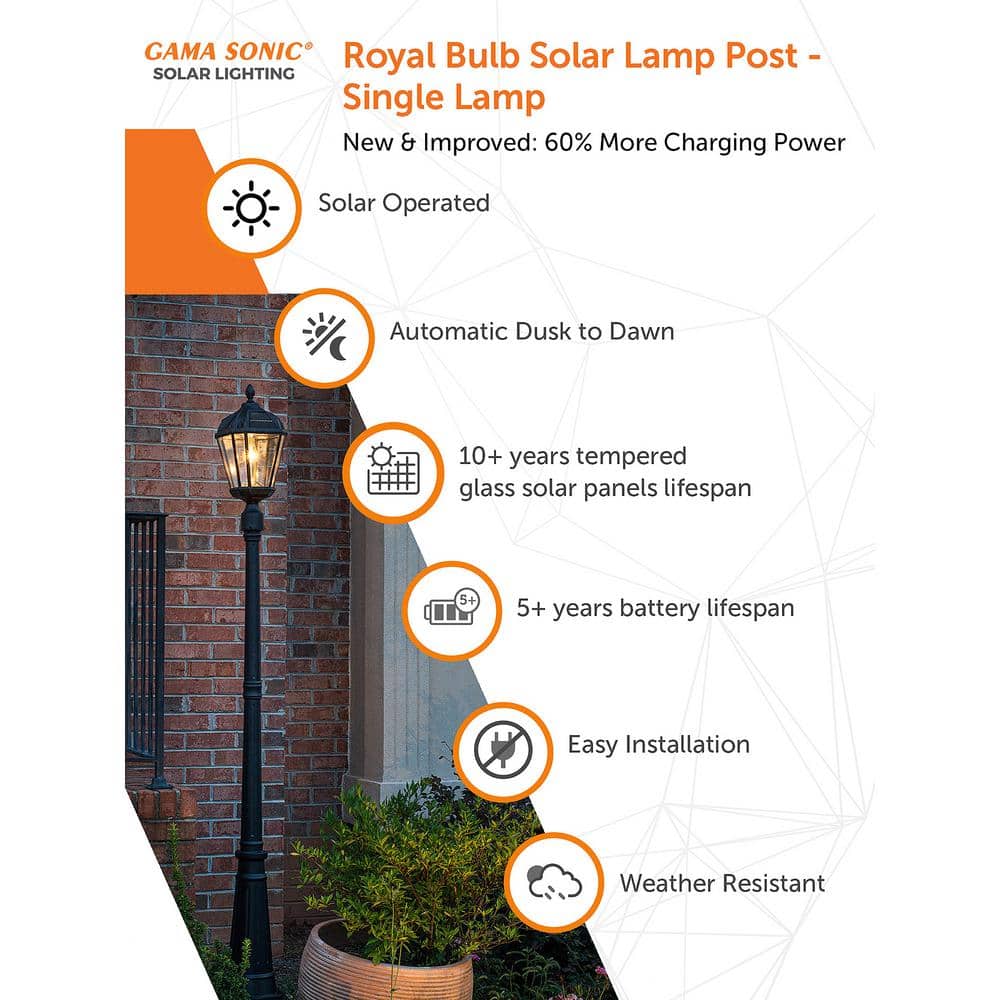 87-Inch Black Cast Aluminum LED Solar Lamp Post