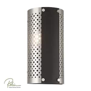 Noho by Robin Baron 2-Light Brushed Nickel and Sand Black Wall Sconce with Pierced Metal Shade