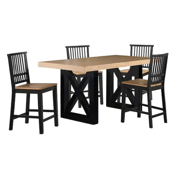 Steve Silver Magnolia 5-Piece Black and Brown Wood Counter Height Dining Room Set with 4 Chairs