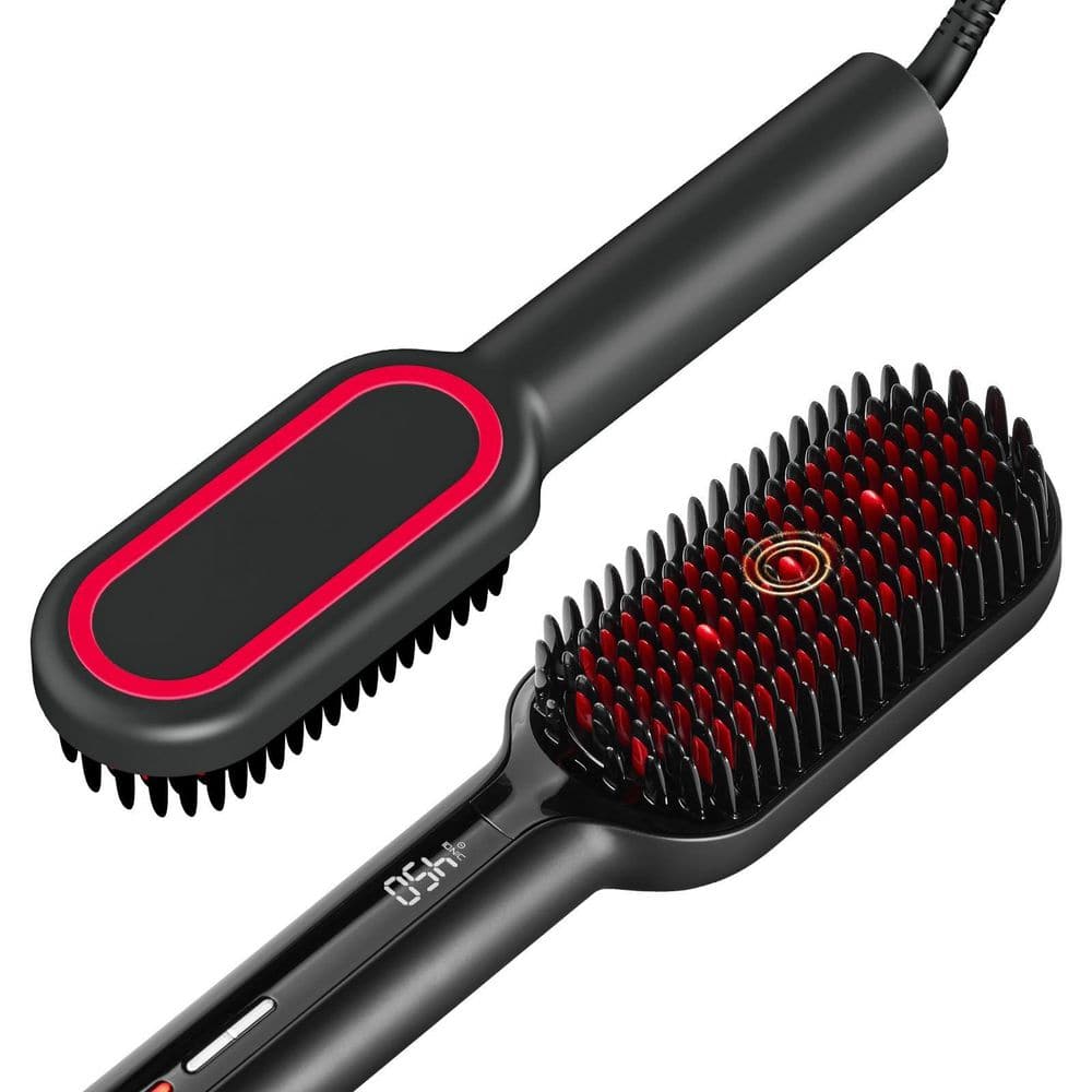 1-Piece Bathroom Accessory Set in Black, Ionic Plus Straightening Brush with Dense Bristles, 16 Temps, Dual Voltage