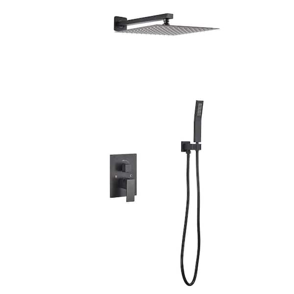 Fapully Rain Single Handle 1-Spray Square 12 in Shower Faucet 1.8 GPM with Drip Free in Matte Black