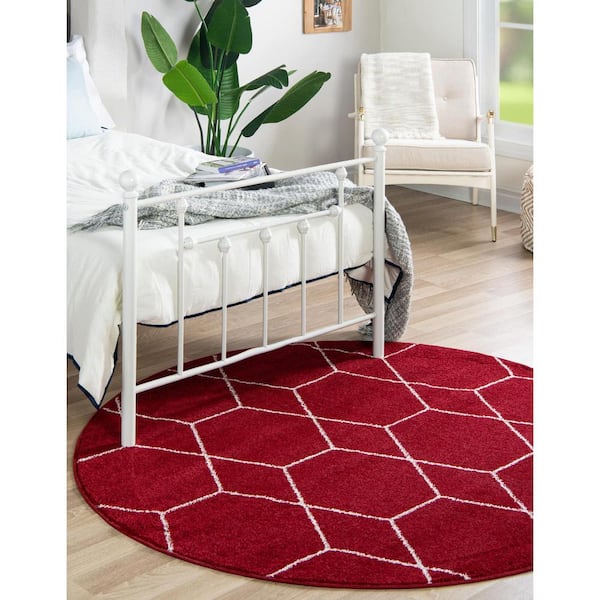 Trellis Frieze Red/Ivory 8 ft. x 8 ft. Round Geometric Area Rug