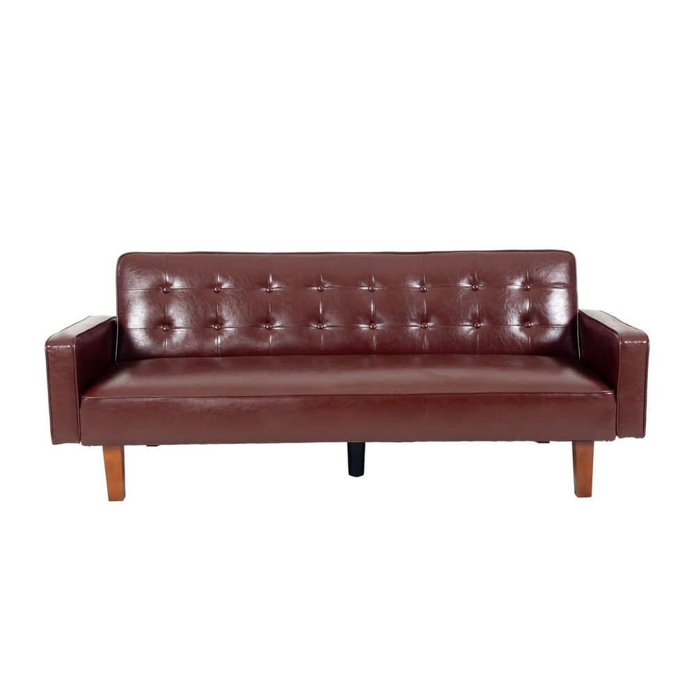 WONDER COMFORT Mid-Century Modern 74 in. Red Brown Faux Leather