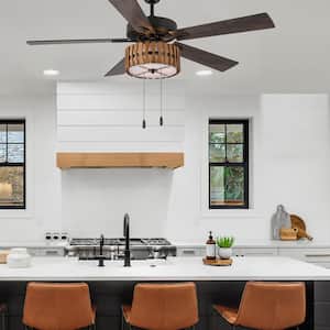 52 in. Indoor Oil Rubbed Bronze Max Mid-Century Modern Style Ceiling Fan with Light Kit