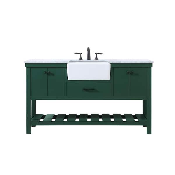 Unbranded Simply Living 60 in. W x 22 in. D x 34.125 in. H Bath Vanity in Green with Carrara White Marble Top