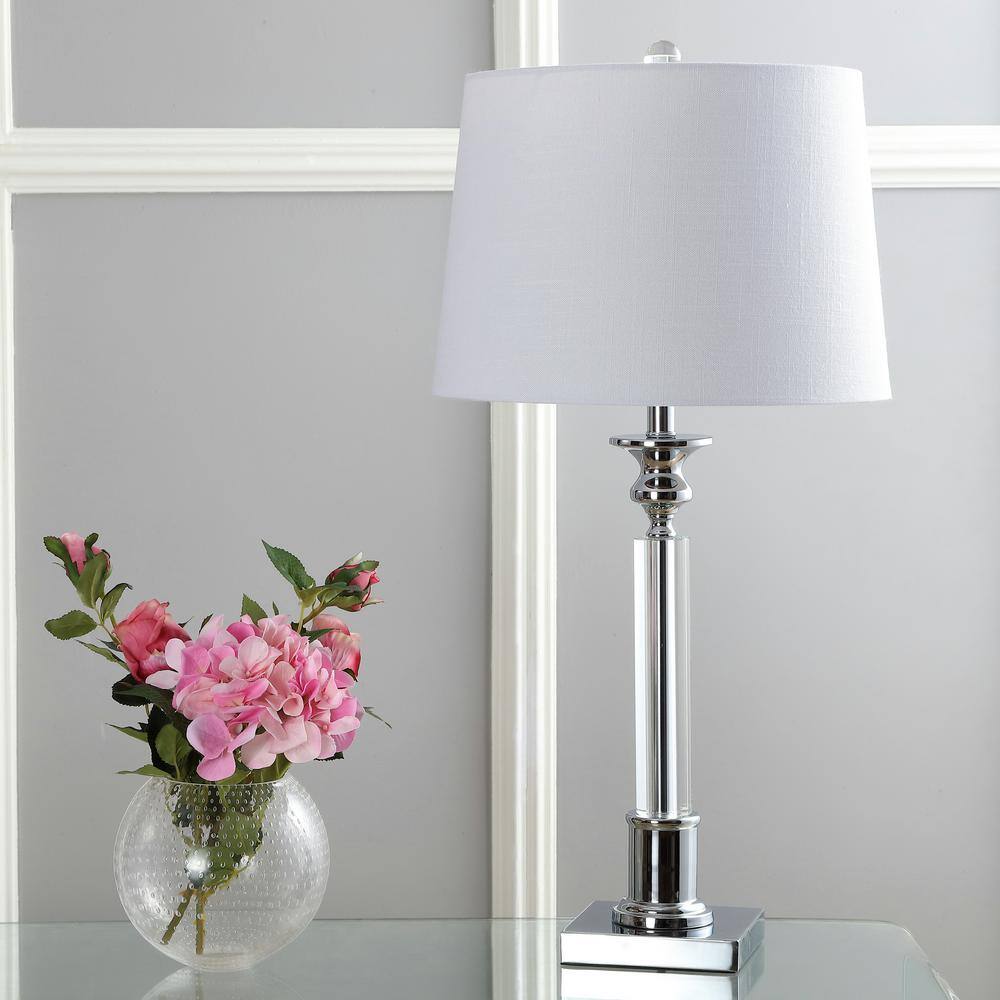 Dean 28" White Linen Shade Chrome Crystal Table Lamp