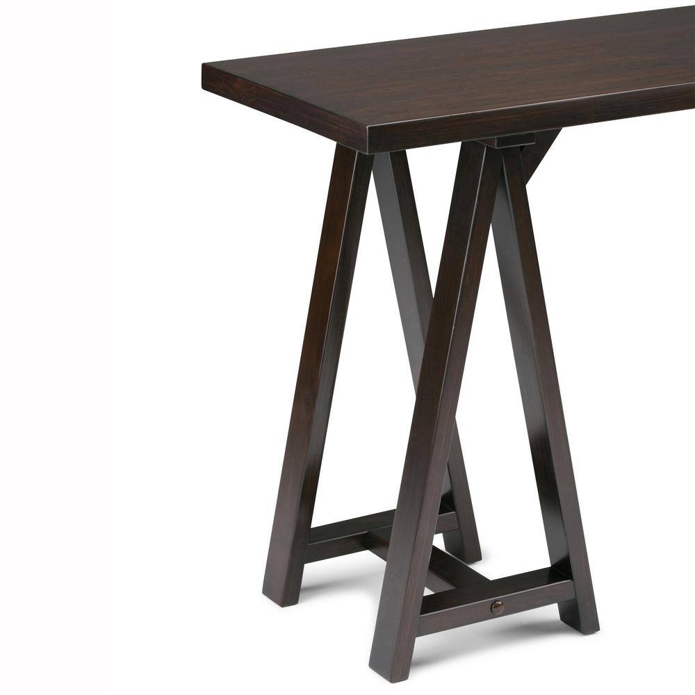 Sawhorse Dark Chestnut Brown Solid Wood Console Table with Storage