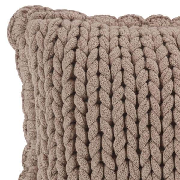 Taupe Chunky Knit Square Acrylic Throw Pillow
