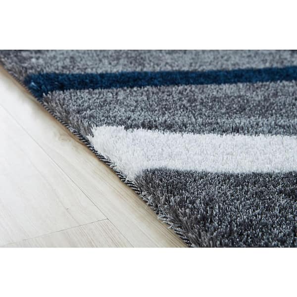 11 Ft Polyester Area Rug Ac1026, Grey And White Area Rugs
