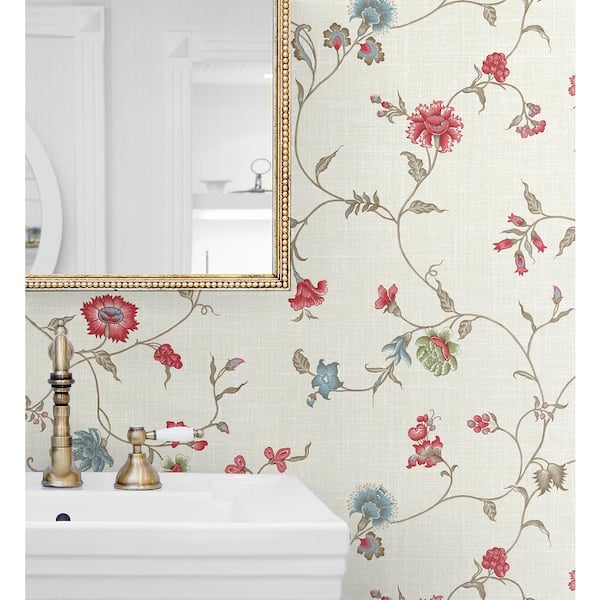 Seabrook Designs Cranberry and Blue Bell Florale Trail Paper