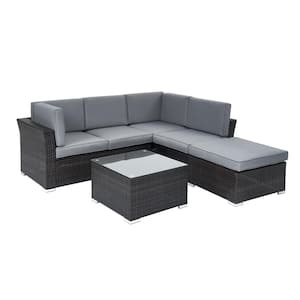 4-Piece Wicker Patio Conversation Set Outdoor Seating Sofa Set with Gray Cushions