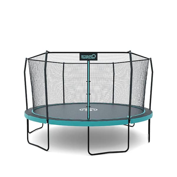 Unbranded Skywalker Trampolines Signature Series 12 FT Outdoor Trampoline with Enclosure - Teal/Black