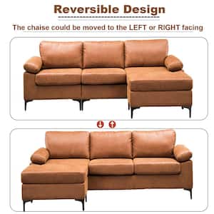 Magic 98 in. Square Arm 3-Piece Fabric L-Shaped Sectional Sofa in Light Brown