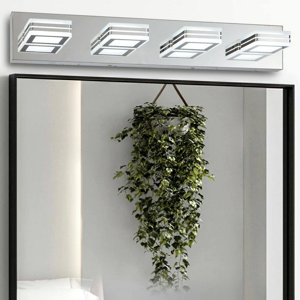 26 in. 4-Light Modern Chrome LED Vanity Light, Square Acrylic Lampshades Wall Mount, Suitable for Bathroom Lighting price history on PriceWatchPro