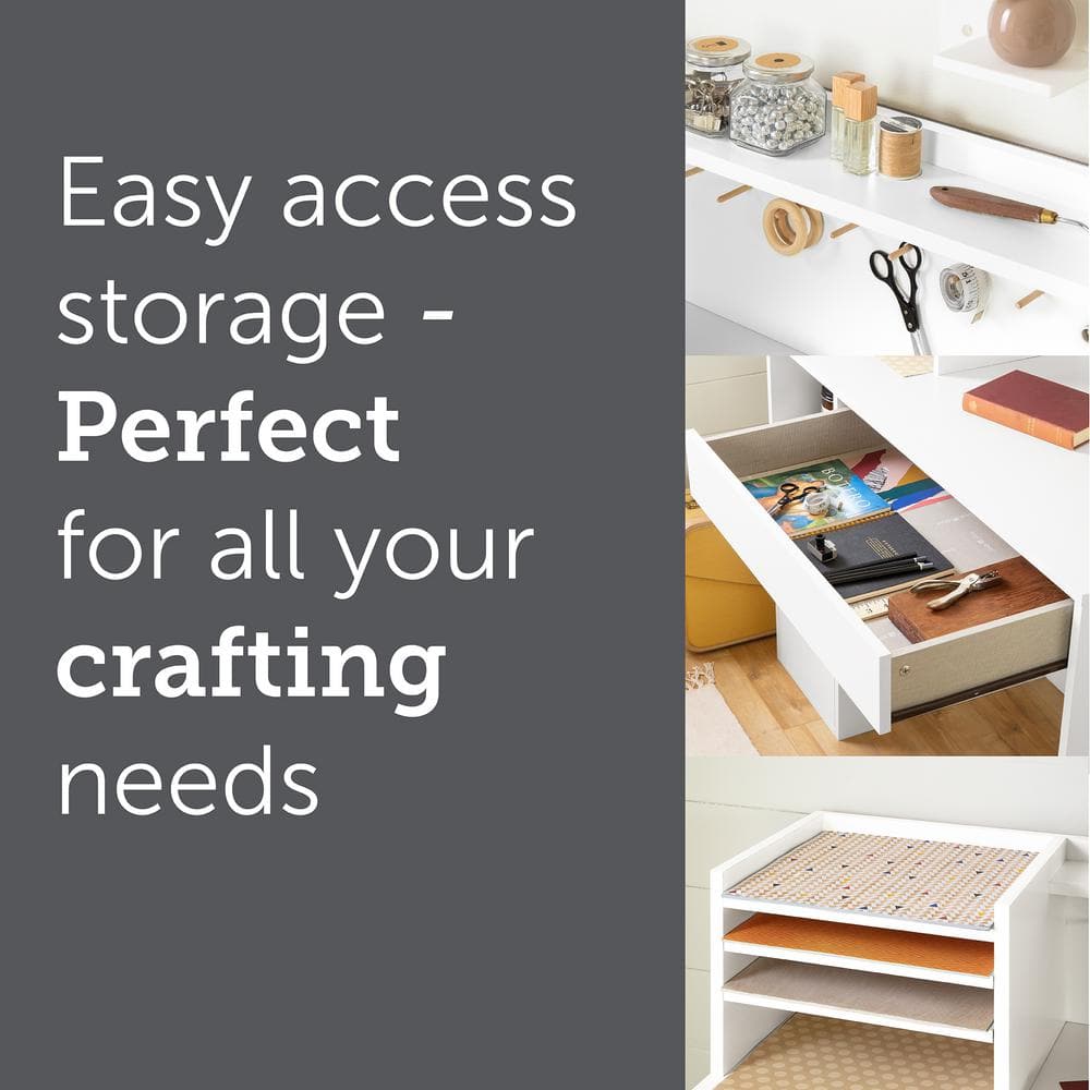 White Wood Craft Desk with Hutch and Filing Cabinet