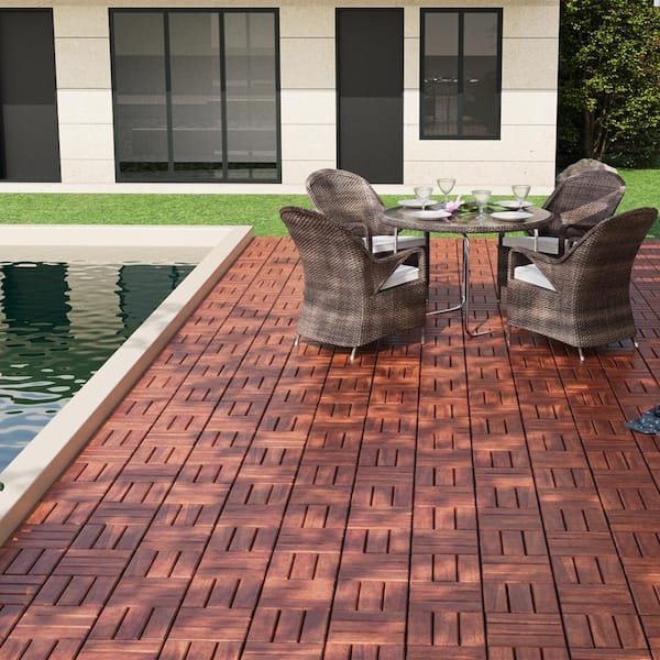 1 ft. x 1 ft. Square Interlocking Acacia Wood Quick Patio Deck Tile Outdoor Checker Pattern Flooring Tile (10 Per Box)