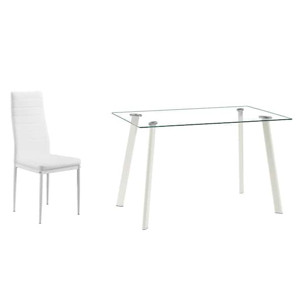 Winado 5-Piece White Rectangle Tempered Glass Dining Set