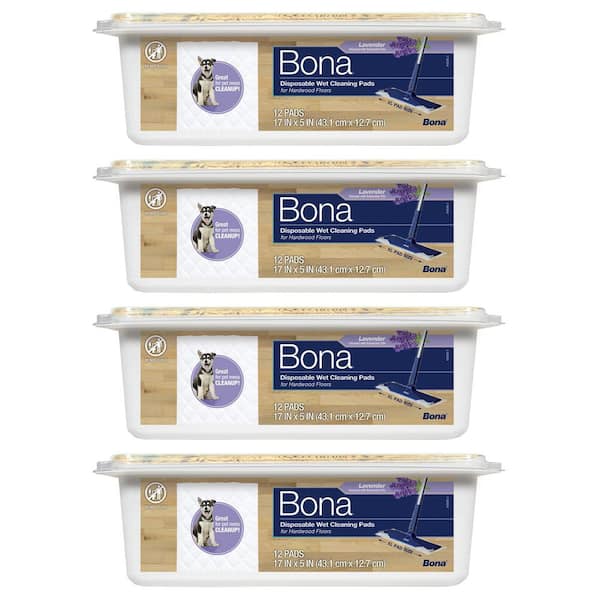 Hardwood Floor Disposable Wet Cleaning Pads, Lavender Scent (12 Count) (4-Pack)