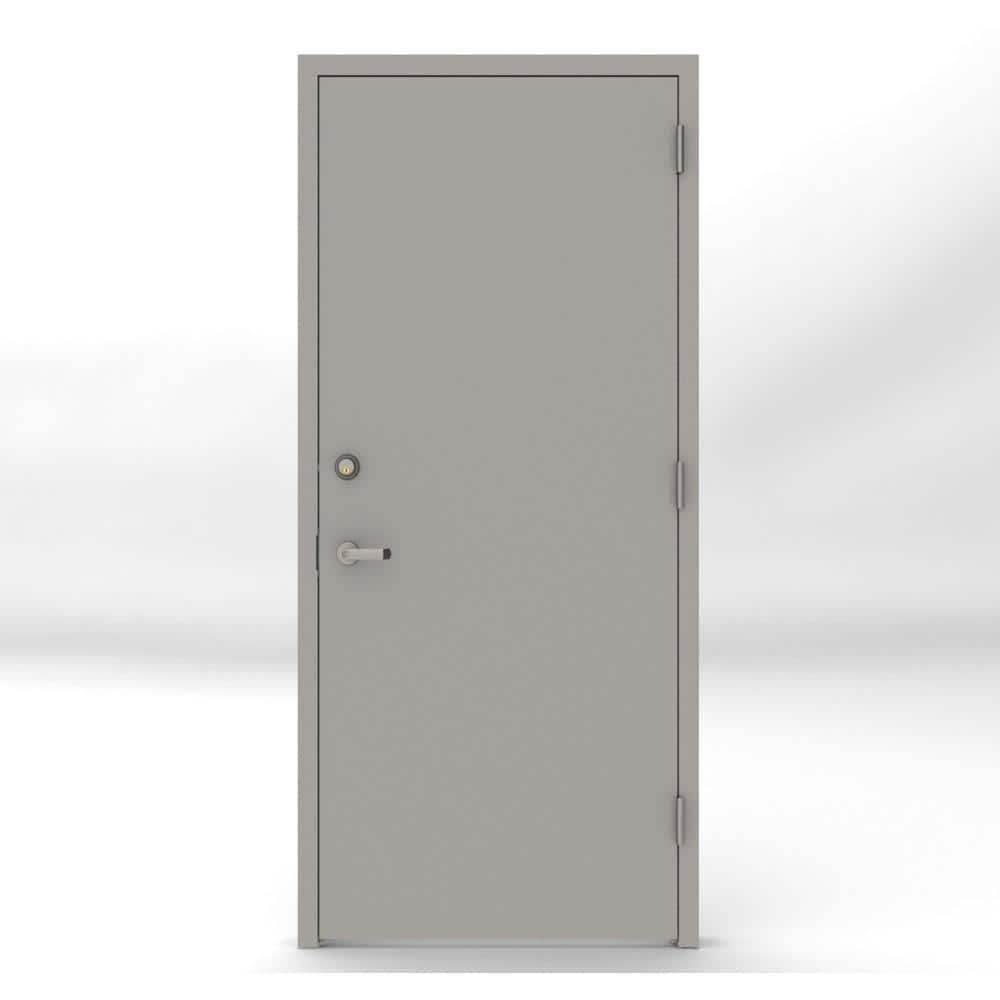 30 in. x 80 in. Gray Flush Left-Hand Security Steel Prehung Commercial