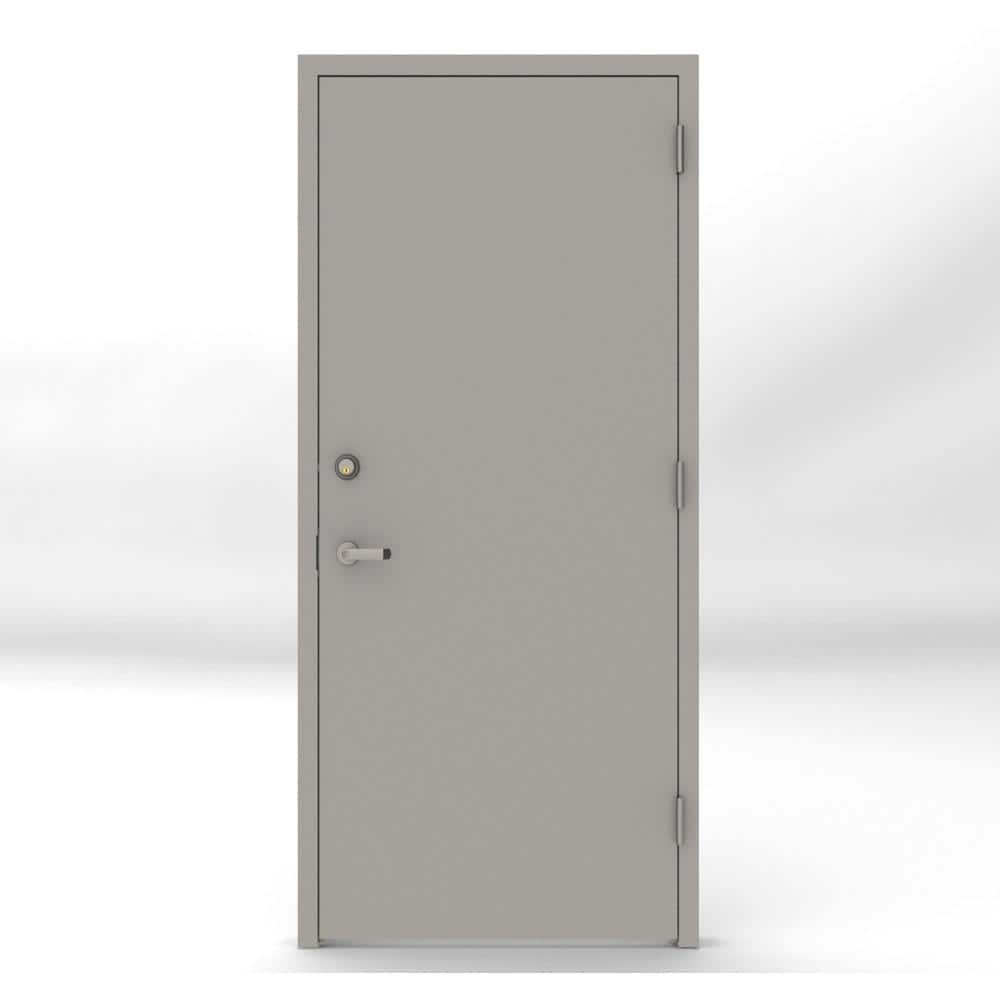 Lif Industries 32 In X 80 In Gray Left Hand Flush Security Steel Prehung Commercial Door