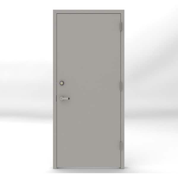 L.I.F Industries 36 in. x 80 in. Gray Flush Left-Hand Security Steel Prehung Commercial Door with Welded Frame