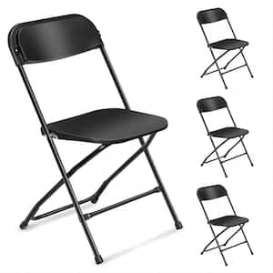 Black Steel Frame Plastic Seat Folding Chairs (Set of 4)
