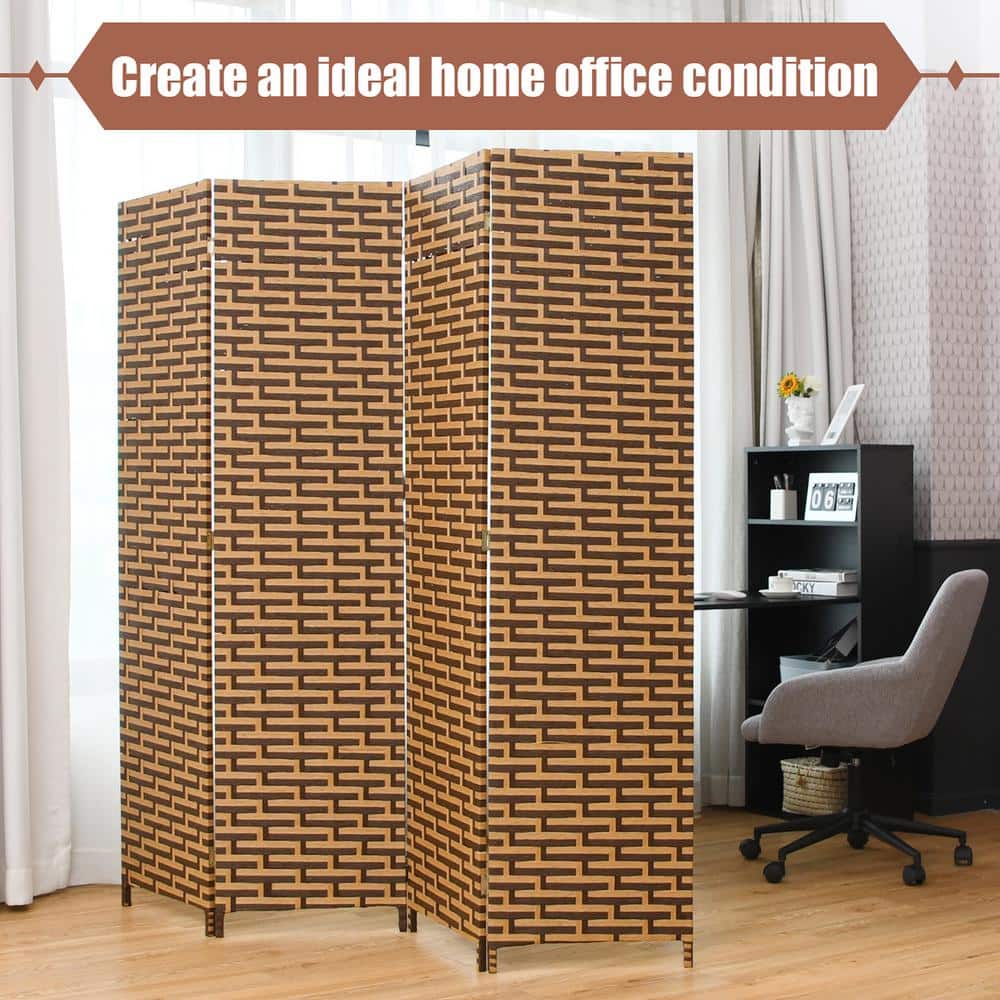 Rustic Yellow and Brown 4-Panel Folding Room Divider
