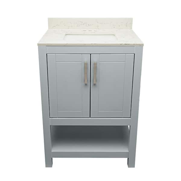 Ella Taos 25 in. W x 19. in D. x 36 in. H Bath Vanity in Grey with Quartz Stone Lyra White Top with White Basin