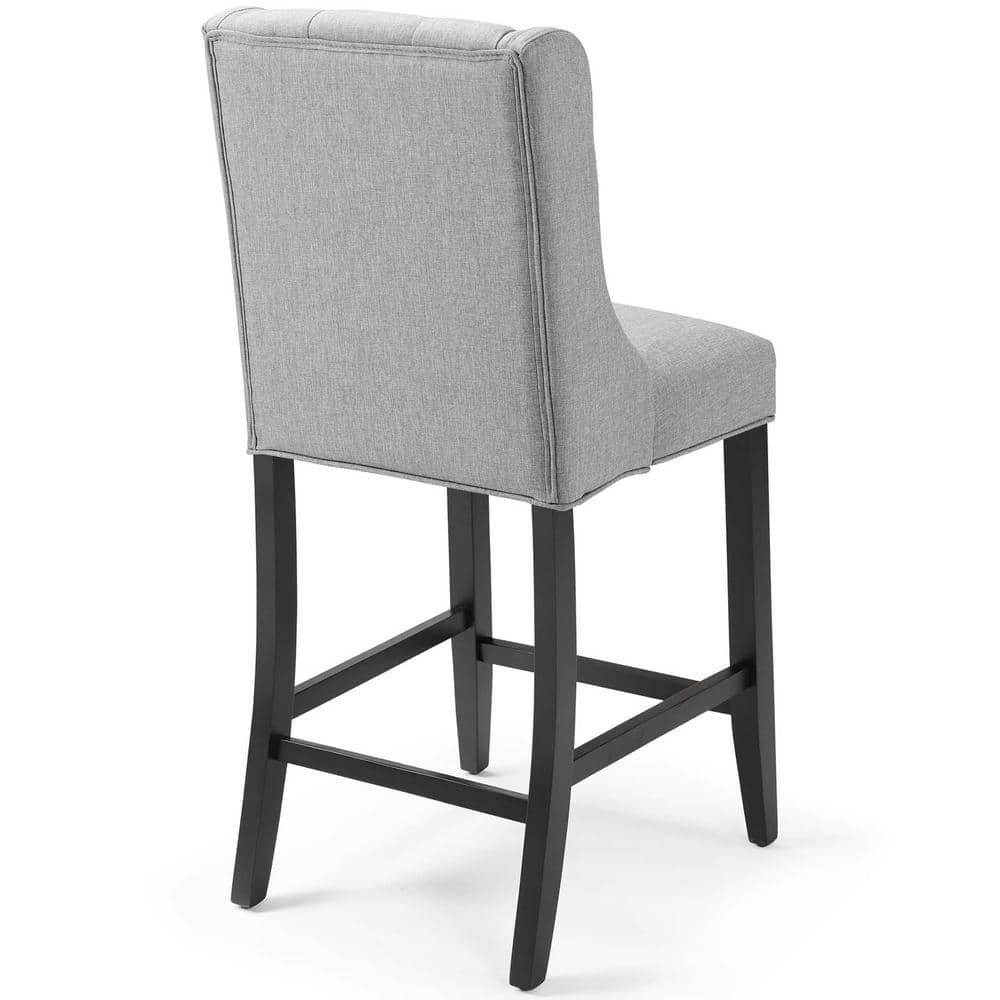 Light Gray Tufted Button Upholstered Counter Stool with Wood Legs