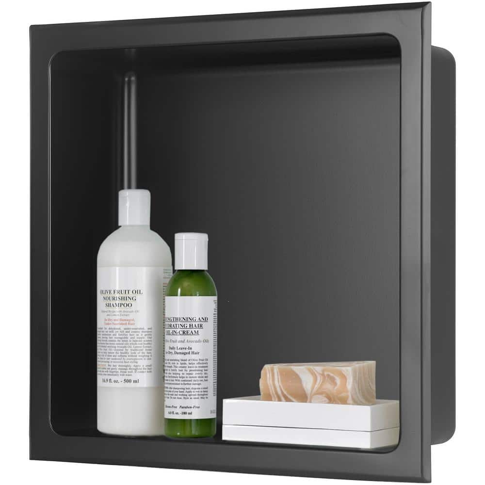 12-Inch Matte Black Stainless Steel Shower Niche