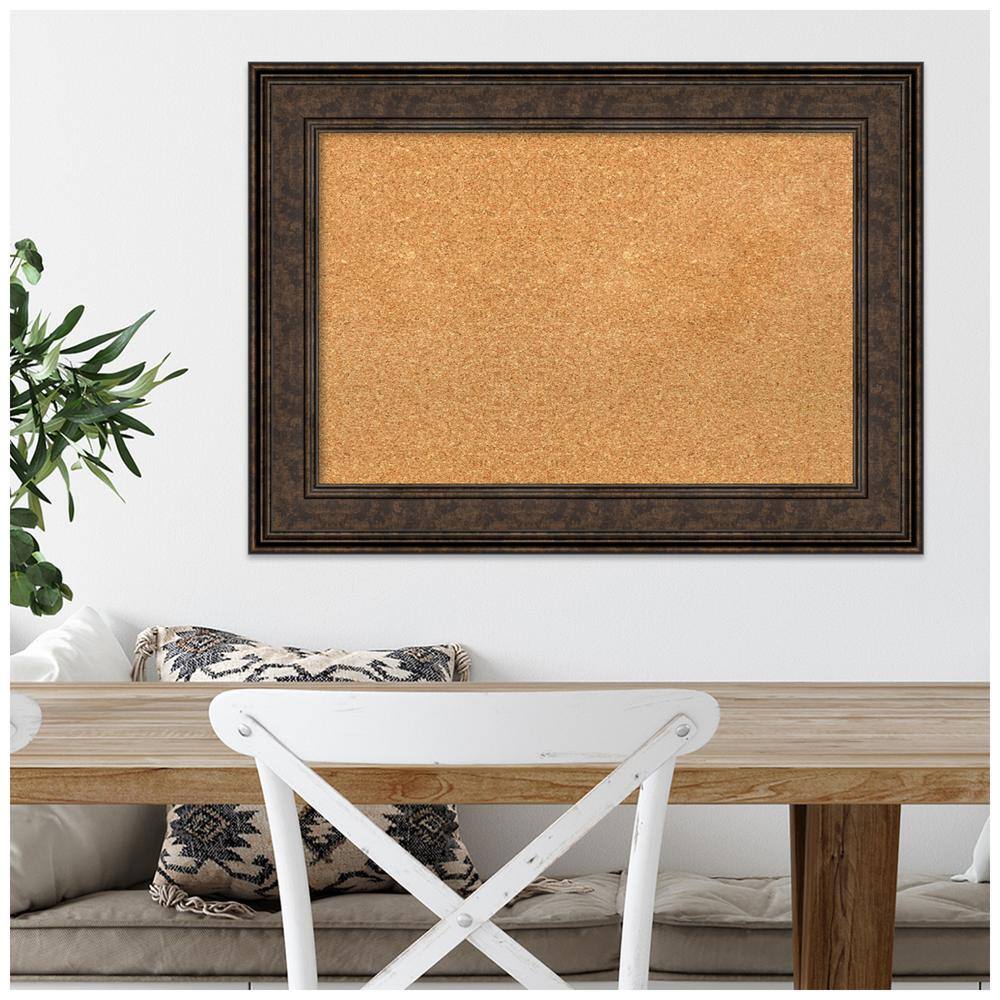 Burnished Bronze Framed Natural Cork Bulletin Board, 30" x 22"