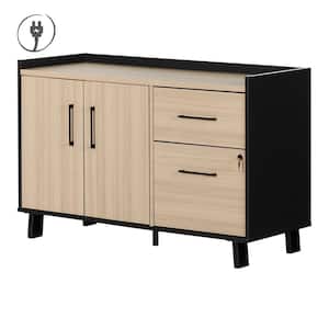 Kozack Soft Elm and Matte Black Accent Cabinet Credenza with 2-Drawers