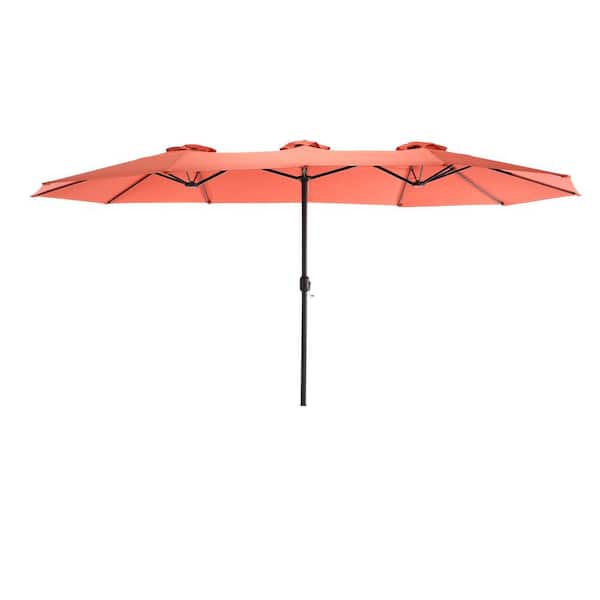 Sudzendf 14.8 ft. Double Sided Large Rectangular Outdoor Market Patio Umbrella with Crank in Orange