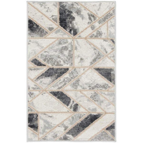 Nourison Elation Ivory/Grey doormat 2 ft. x 3 ft. Contemporary Kitchen Rug