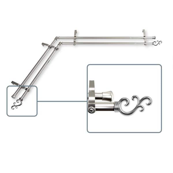 Unbranded 120 in. to 170 in. Adjustable 13/16 in. Corner Window Double Curtain Rod in Satin Nickel with Carolyn Finials