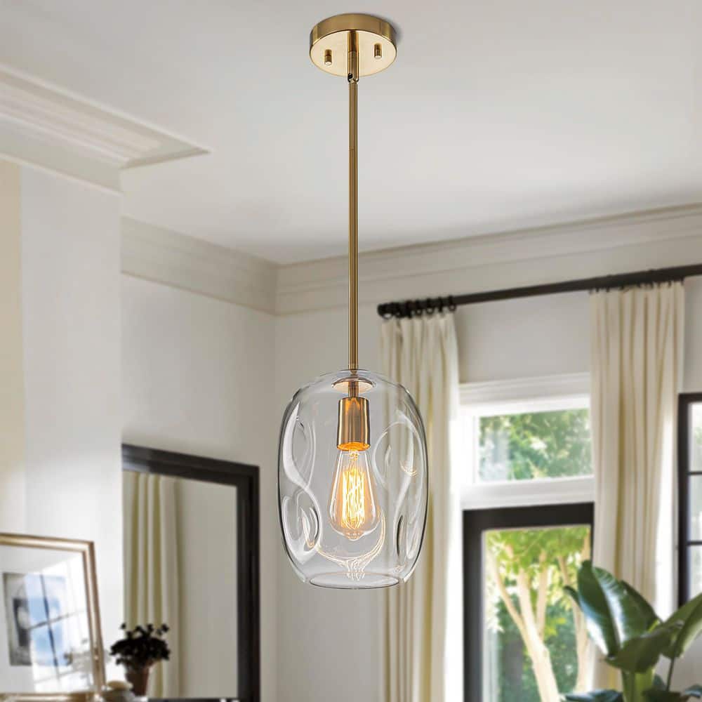(Set of 2) 6.69 in. 1-Light Gold Modern Pendant Light with Irregular Clear Glass Shade price history on PriceWatchPro