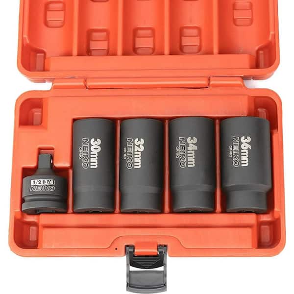 1/2 in. Drive 12-Point Axle Nut Socket Set, 5 Piece, Metric 30-36mm, Cr-Mo