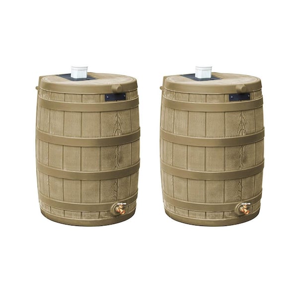 Good Ideas Rain Wizard 50 Gallon Rain Barrel Water Collector, Khaki (2-Pack)