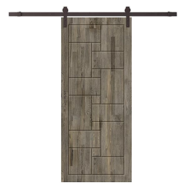 CALHOME 36 in. x 84 in. Weather Gray Stained Pine Wood Modern Interior Sliding Barn Door with Hardware Kit